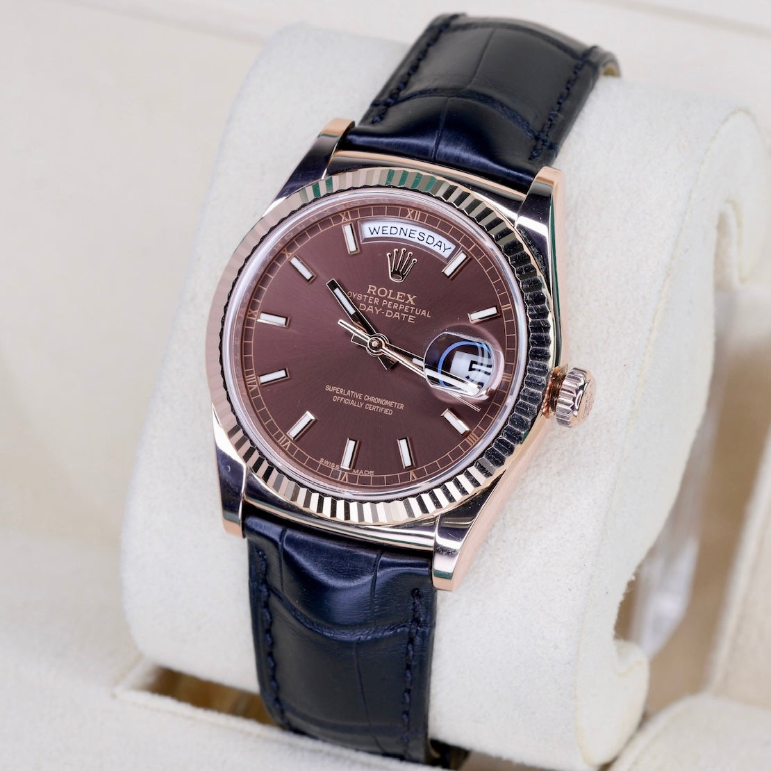 Rolex Day-Date 118135 “CHOCOLATE” Brown Dial Rose Gold Leather Strap 36mm