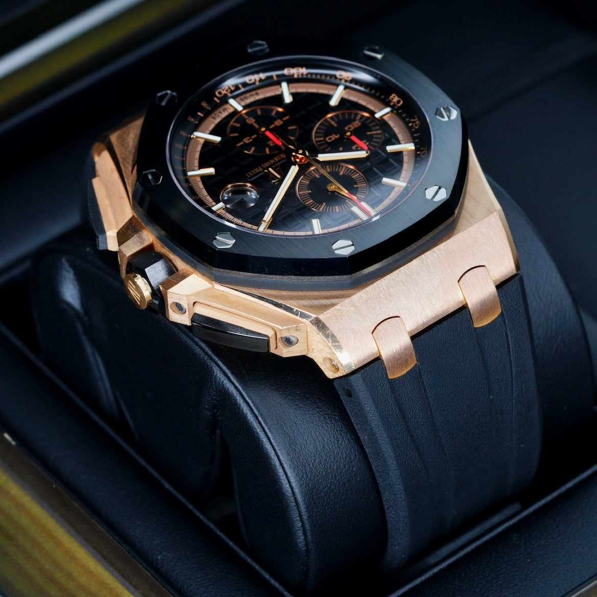 Audemars Piguet Royal Oak Offshore 26401RO.OO.A002CA.02 Black Dial Red Accents Rose Gold Chronograph 44mm