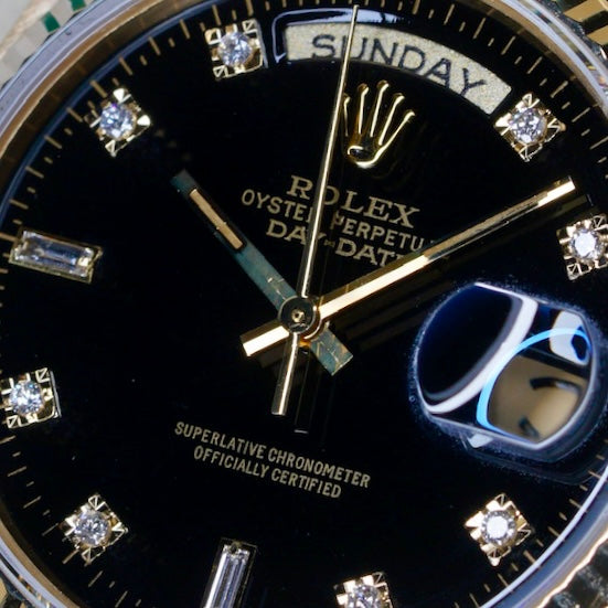 Rolex Day-Date 18038 Black Diamond Dial Yellow Gold 36mm