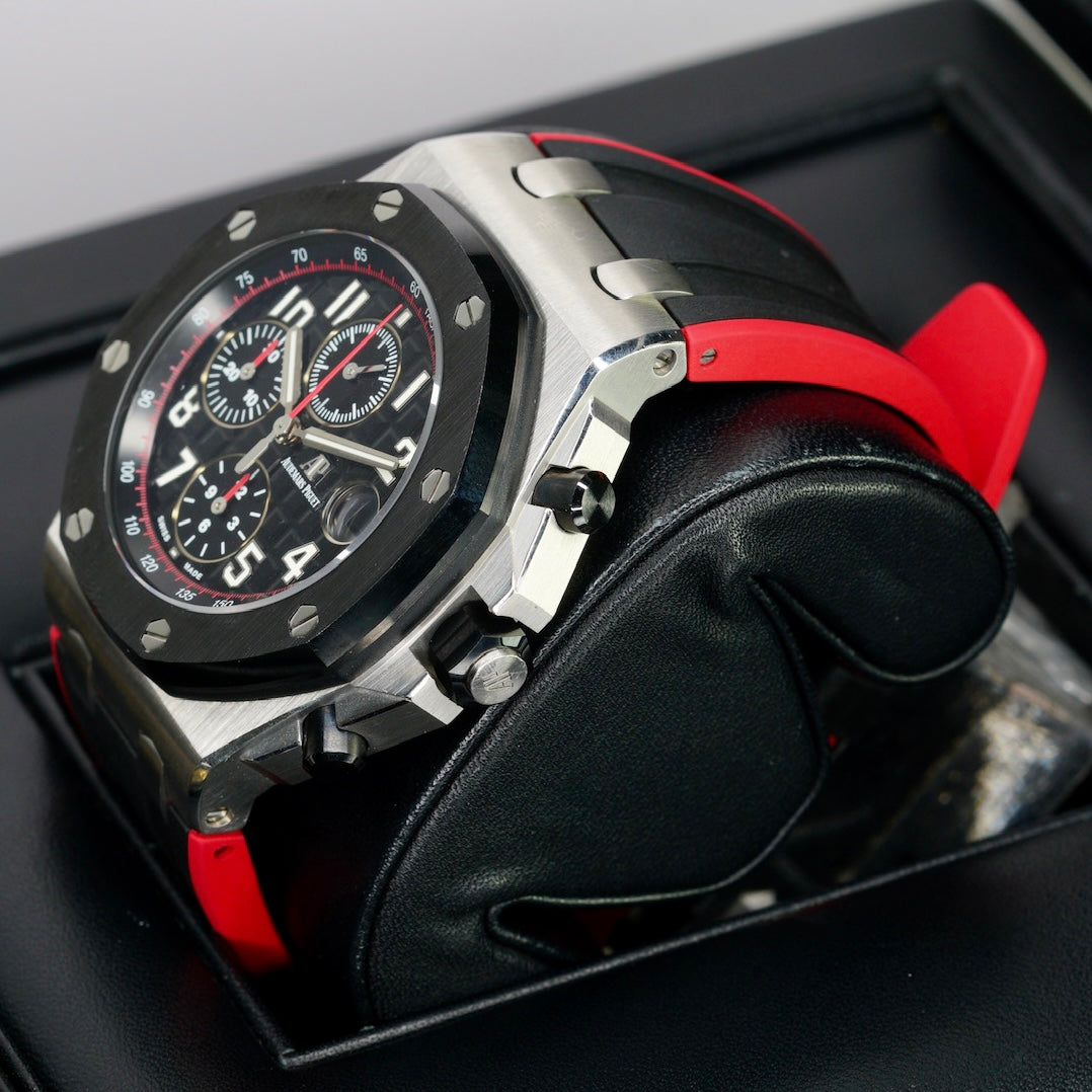 Audemars Piguet Royal Oak Offshore 26470SO.OO.A002CA.01 “VAMPIRE DARK KNIGHT” Black Dial Red Accents Ceramic Bezel Stainless Steel Chronograph 42mm