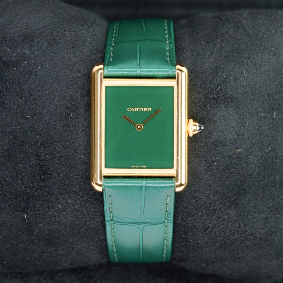 Cartier NEW 2025 Tank Louis Cartier Large WGTA0191 “GREEN” Green Dial Yellow Gold Leather Strap