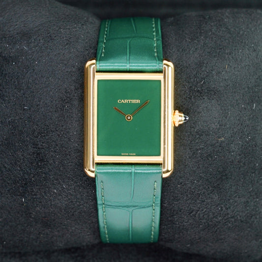 Cartier NEW 2025 Tank Louis Cartier Large WGTA0191 “GREEN” Green Dial Yellow Gold Leather Strap