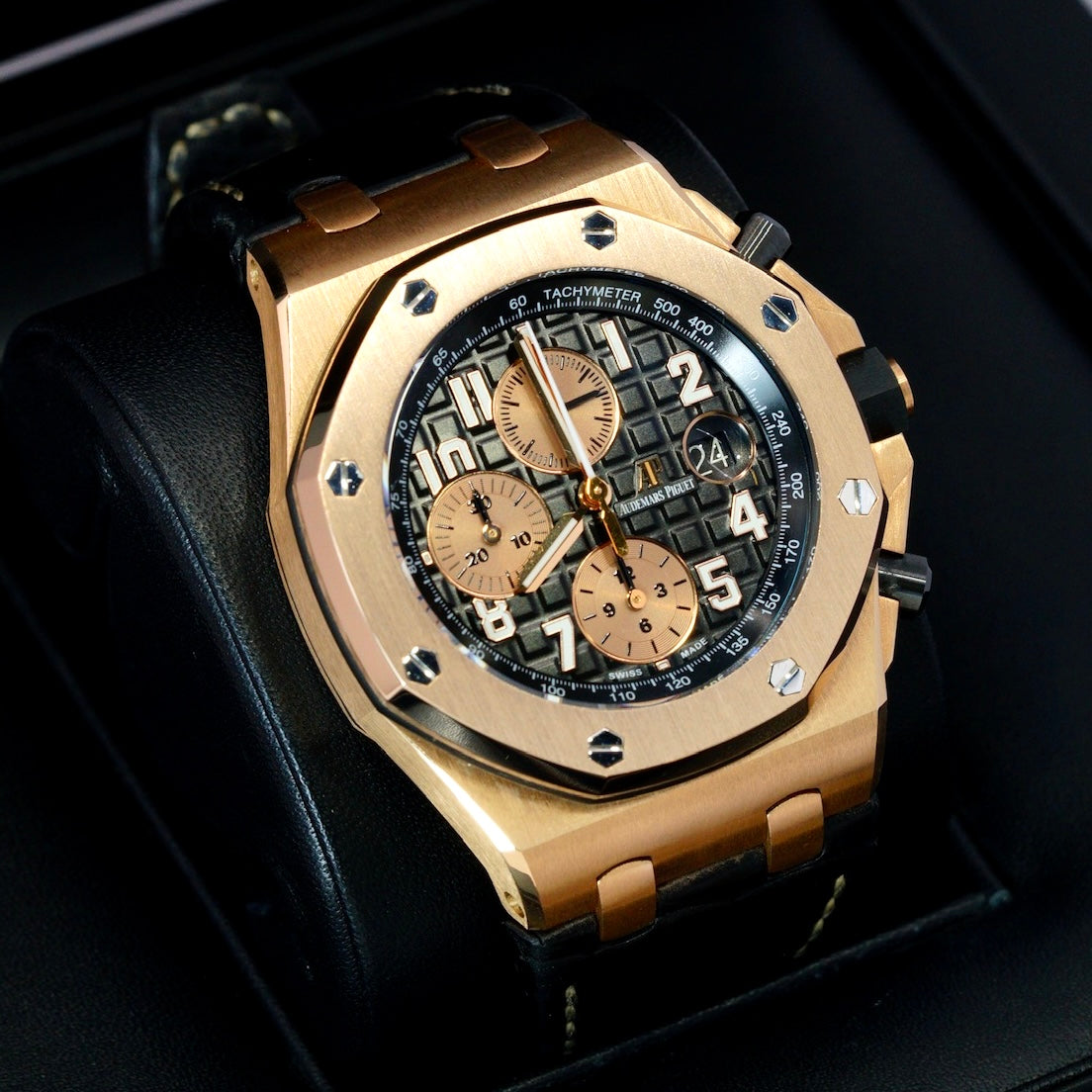 Audemars Piguet Royal Oak Offshore Chronograph 26470OR.OO.A002CR.02 “HALF BRICK” Black Dial Rose Gold Leather Strap 42mm