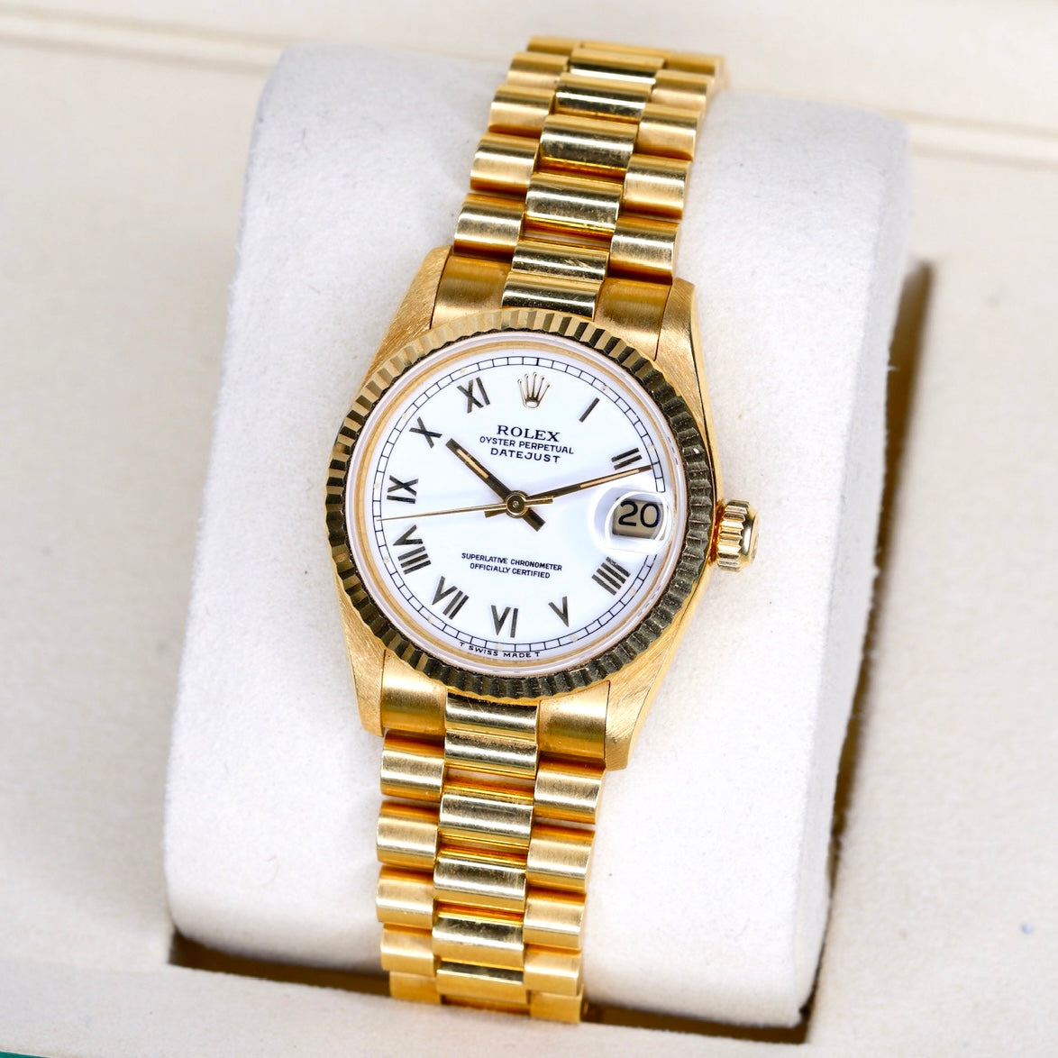 Rolex Datejust 68278 “PRESIDENT” White Roman Roulette Dial Yellow Gold President 31mm