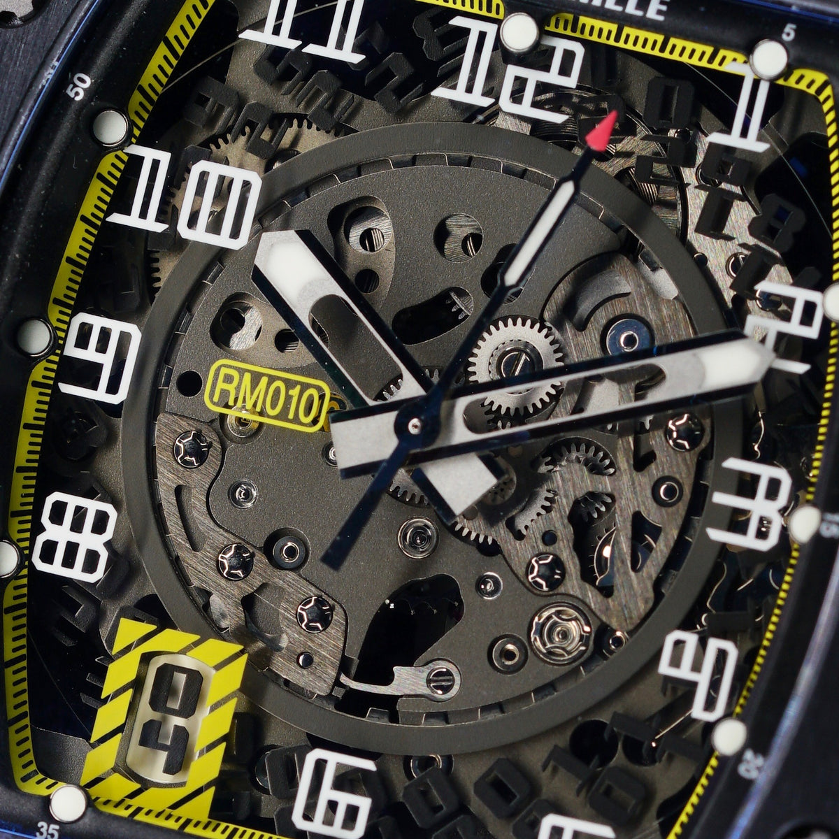 Richard Mille RM 010 “YELLOW FLASH” Skeleton Dial Yellow Accents Black Rubber Strap