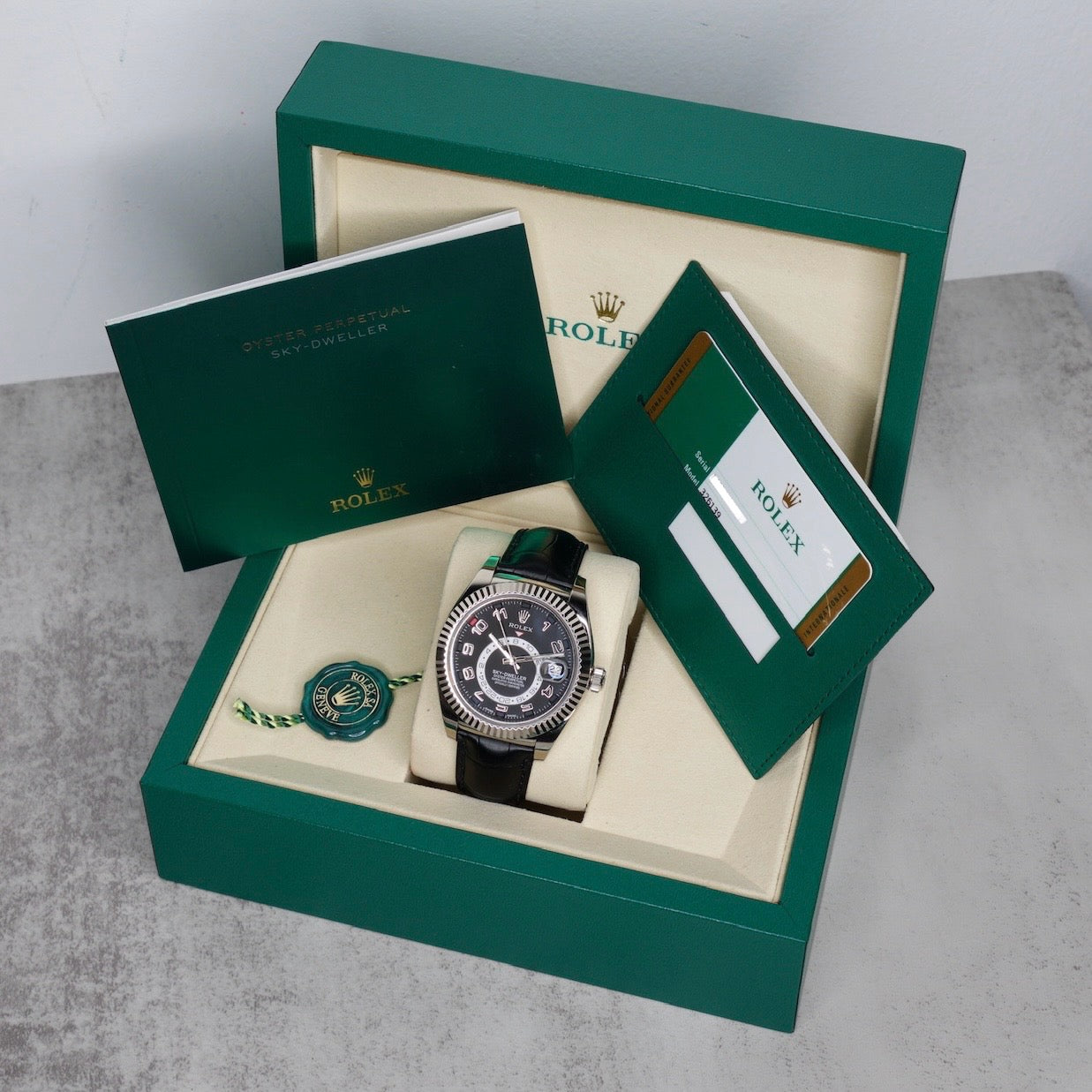 Rolex Sky-Dweller 326139 Black Arabic Dial White Gold Leather Strap 42mm