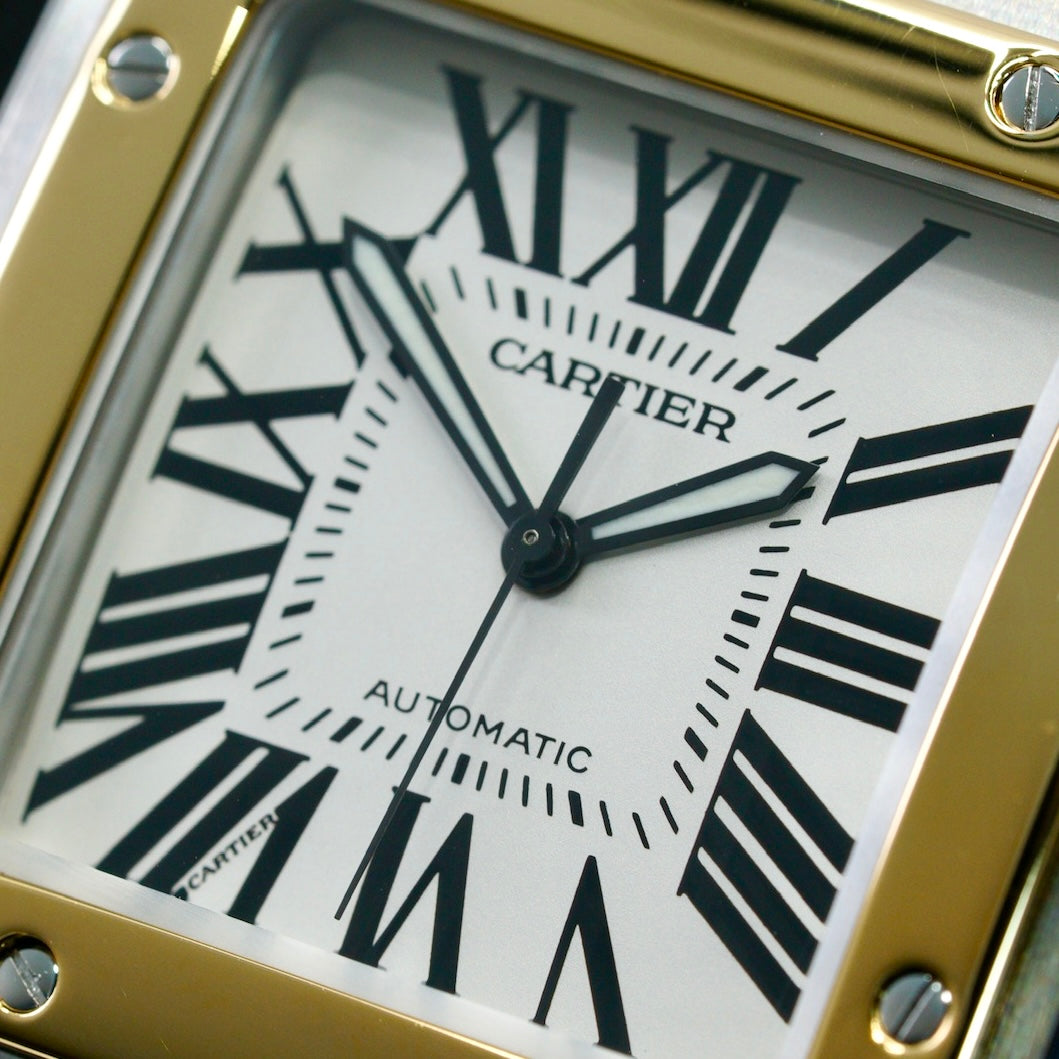 Cartier Santos 100 Xl 2656 Two-Tone Yellow Gold & Steel Orange Leather Strap