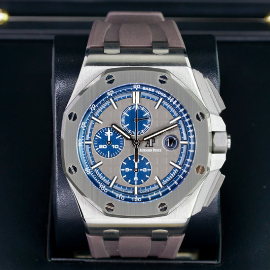 Audemars Piguet Royal Oak Offshore 26400IO.OO.A004CA.02 Grey Dial Blue Accents Titanium Rubber Strap Chronograph 44mm