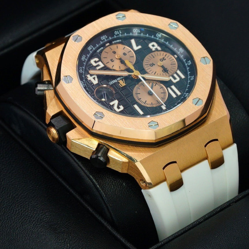 Audemars Piguet Royal Oak Offshore Chronograph 26470OR.OO.A002CR.02 “HALF BRICK” Black Dial Rose Gold Leather Strap 42mm