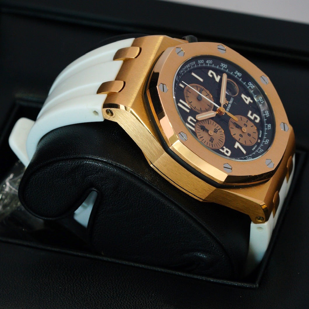 Audemars Piguet Royal Oak Offshore Chronograph 26470OR.OO.A002CR.02 “HALF BRICK” Black Dial Rose Gold Leather Strap 42mm