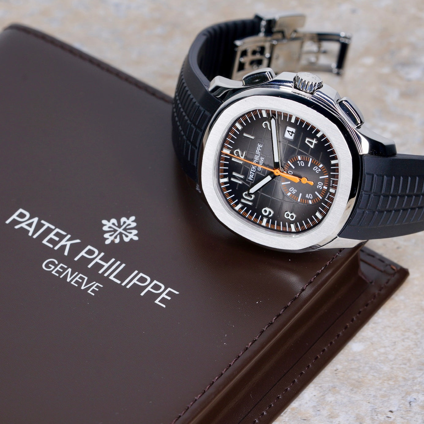 Patek Philippe Aquanaut 5968A-001 “ORANGE AQUA” Black Dial Orange Accents Stainless Steel Tropical Strap 2024