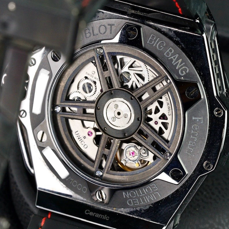 Hublot Big Bang 401.CX.0123.VR “FERRARI” Skeleton Dial Ceramic Leather Strap 45mm