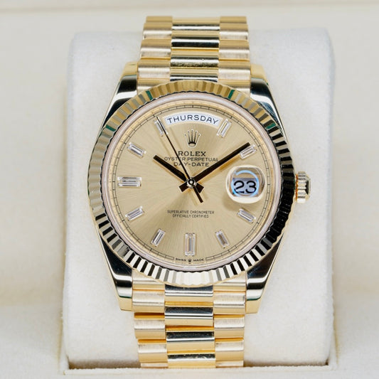 Rolex Day-Date 228238 “CHAMPAGNE BAGUETTE” Champagne Baguette Dial Yellow Gold President 40mm 2024