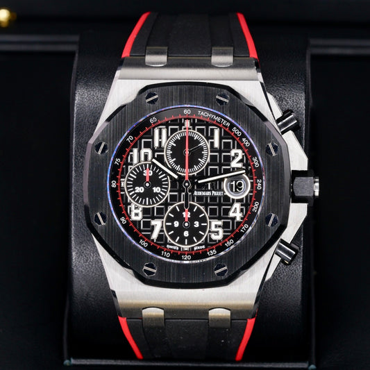 Audemars Piguet Royal Oak Offshore 26470SO.OO.A002CA.01 “VAMPIRE DARK KNIGHT” Black Dial Red Accents Ceramic Bezel Stainless Steel Chronograph 42mm