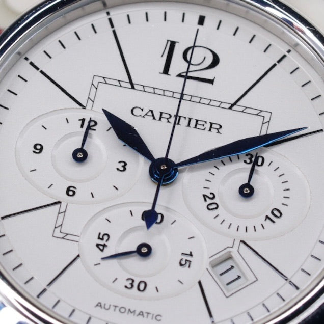 Cartier Pasha W3108555 White Dial XL Chronograph Leather Strap 42mm