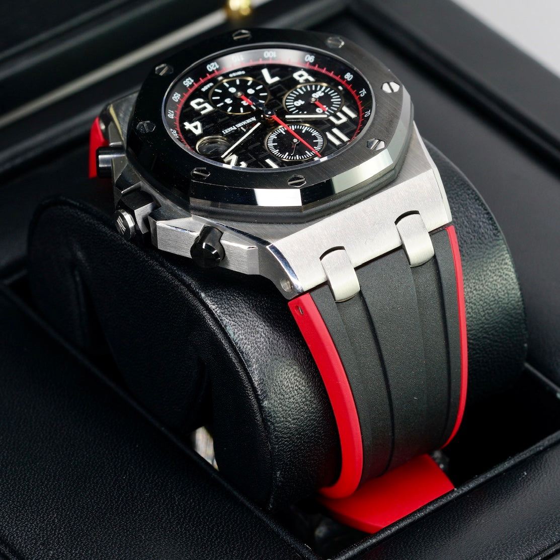 Audemars Piguet Royal Oak Offshore 26470SO.OO.A002CA.01 “VAMPIRE DARK KNIGHT” Black Dial Red Accents Ceramic Bezel Stainless Steel Chronograph 42mm