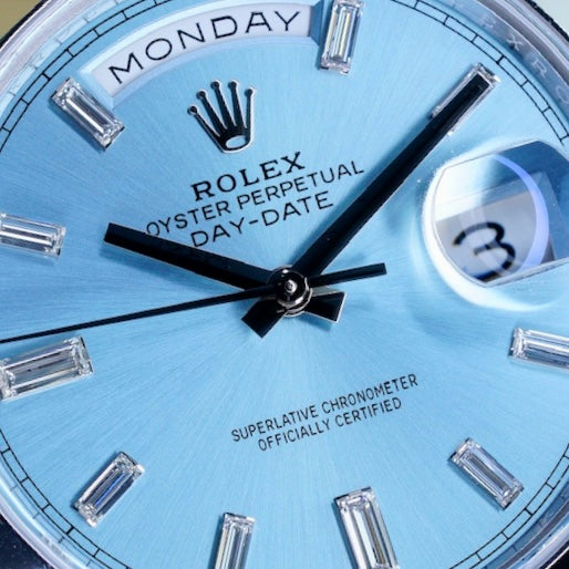 Rolex Day-Date 228206 “ICE BLUE” Ice Blue Baguette Dial Platinum 40mm 2018