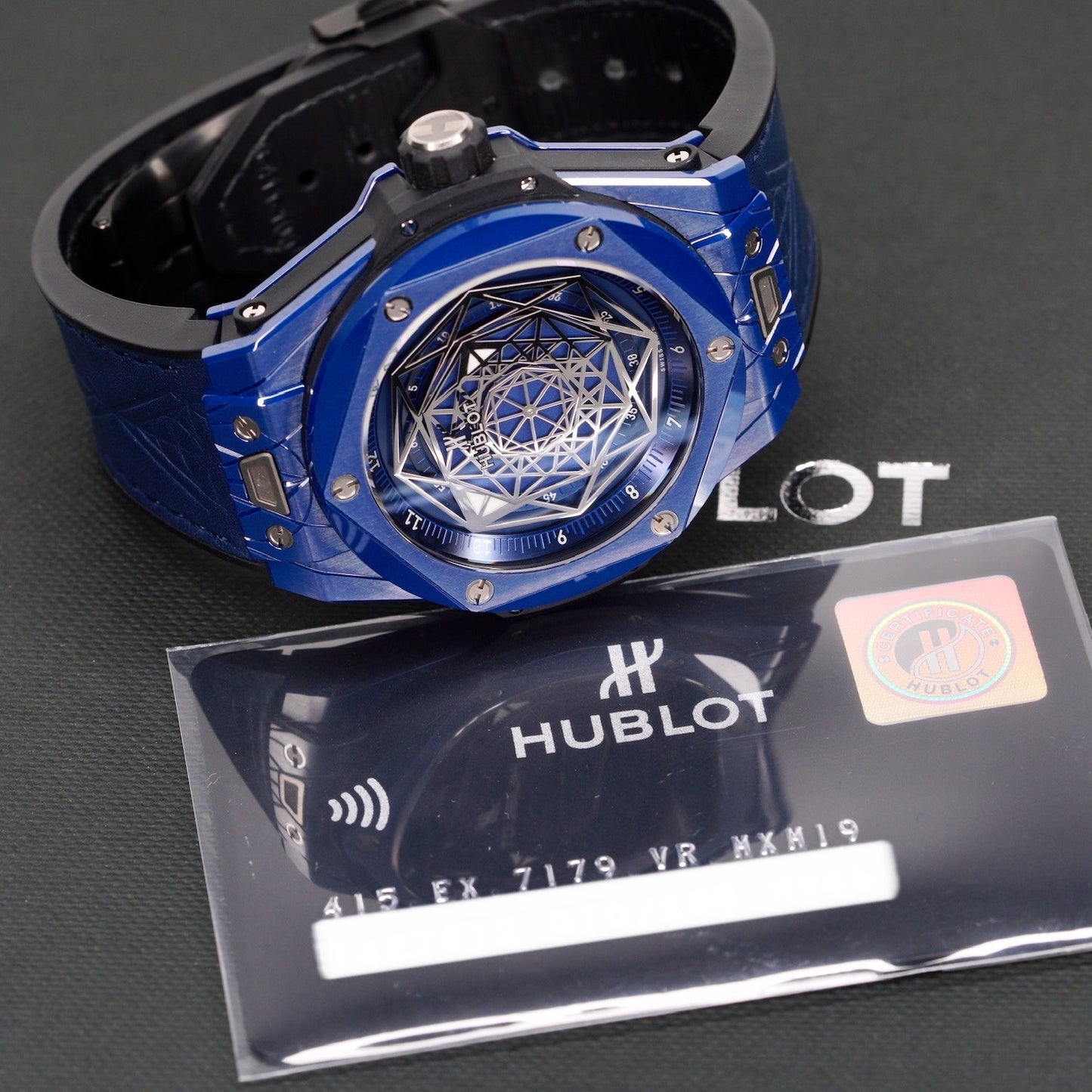 Hublot Big Bang Unico 415.EX.7179.VR.MXM19 “SANG BLEU” Geometric Dial Blue Ceramic Blue Strap 45mm