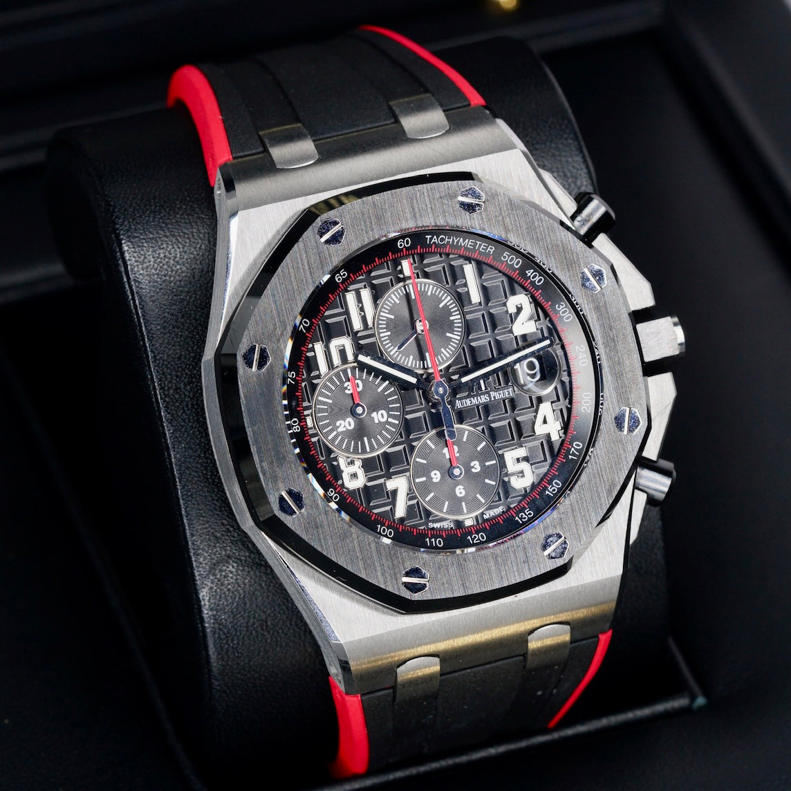 Audemars Piguet Royal Oak Offshore 26470SO.OO.A002CA.01 “VAMPIRE DARK KNIGHT” Black Dial Red Accents Ceramic Bezel Stainless Steel Chronograph 42mm