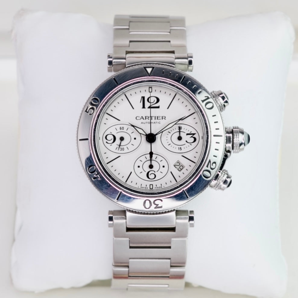 Cartier Pasha Seatimer W31089M7 / 2995 Chronograph White Dial Stainless Steel 42mm