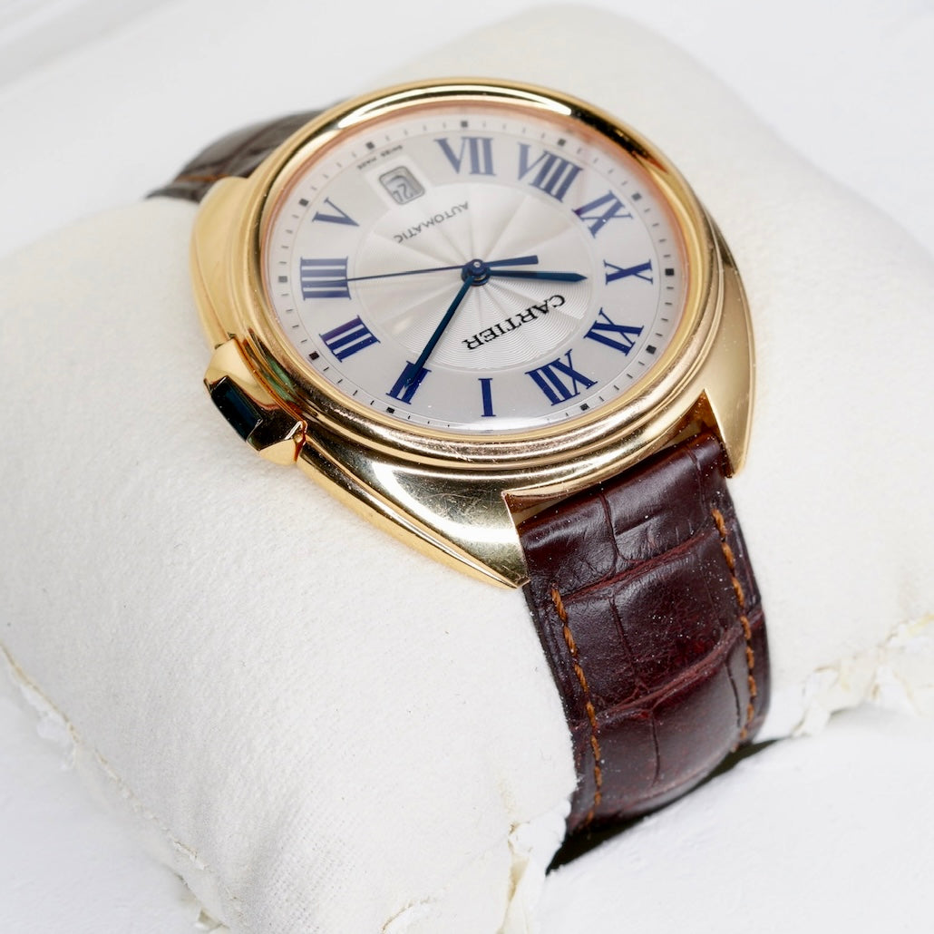 Cartier De Cartier Cle WGCL0004 White Dial Rose Gold Leather Strap