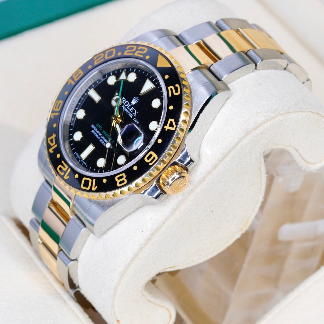 Rolex GMT-Master II 116713LN Black Dial Green Arrow Two-Tone Yellow Gold & Steel 40mm