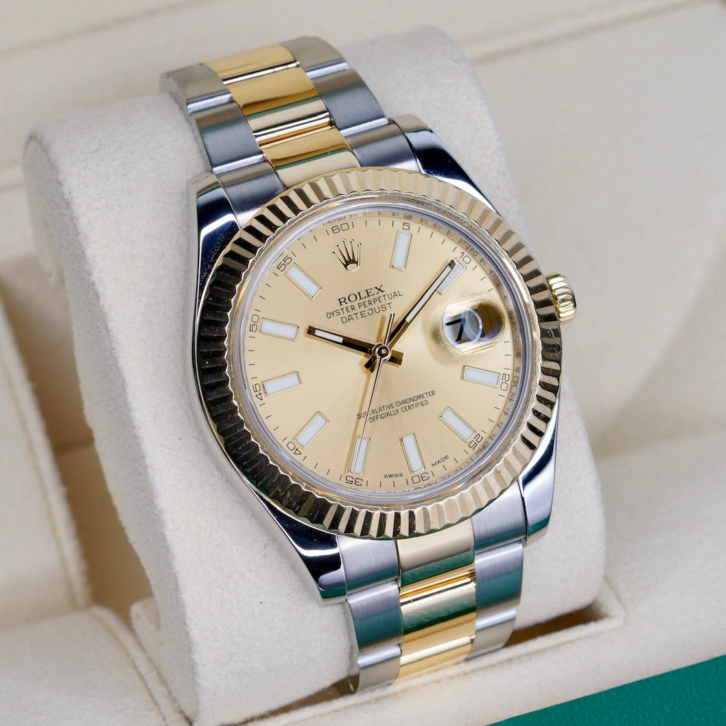 Rolex Datejust II 116333 Champagne Stick Dial Two-Tone Steel & Gold Oyster 41mm