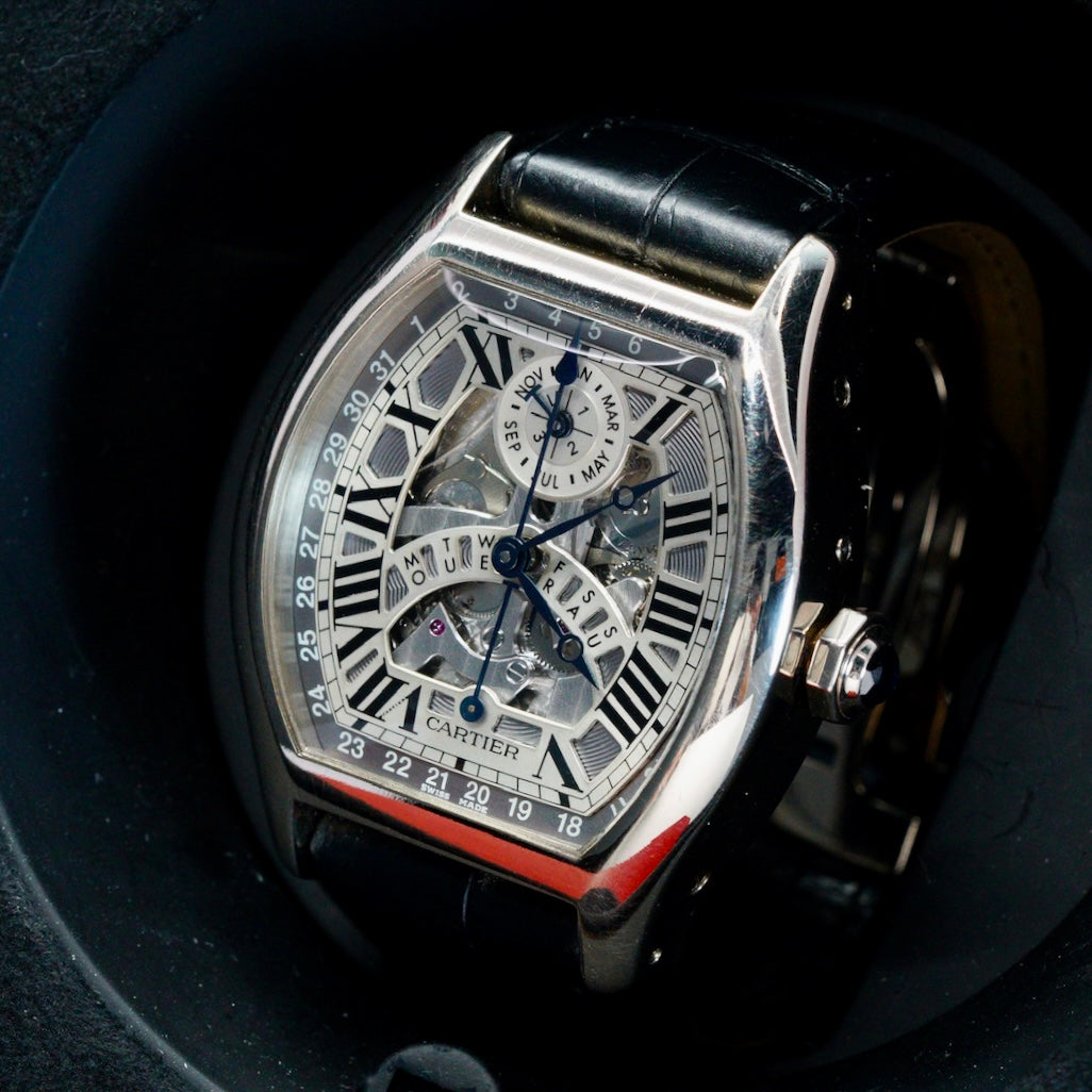 Cartier Tortue W1580048 Perpetual White Gold Skeleton Dial