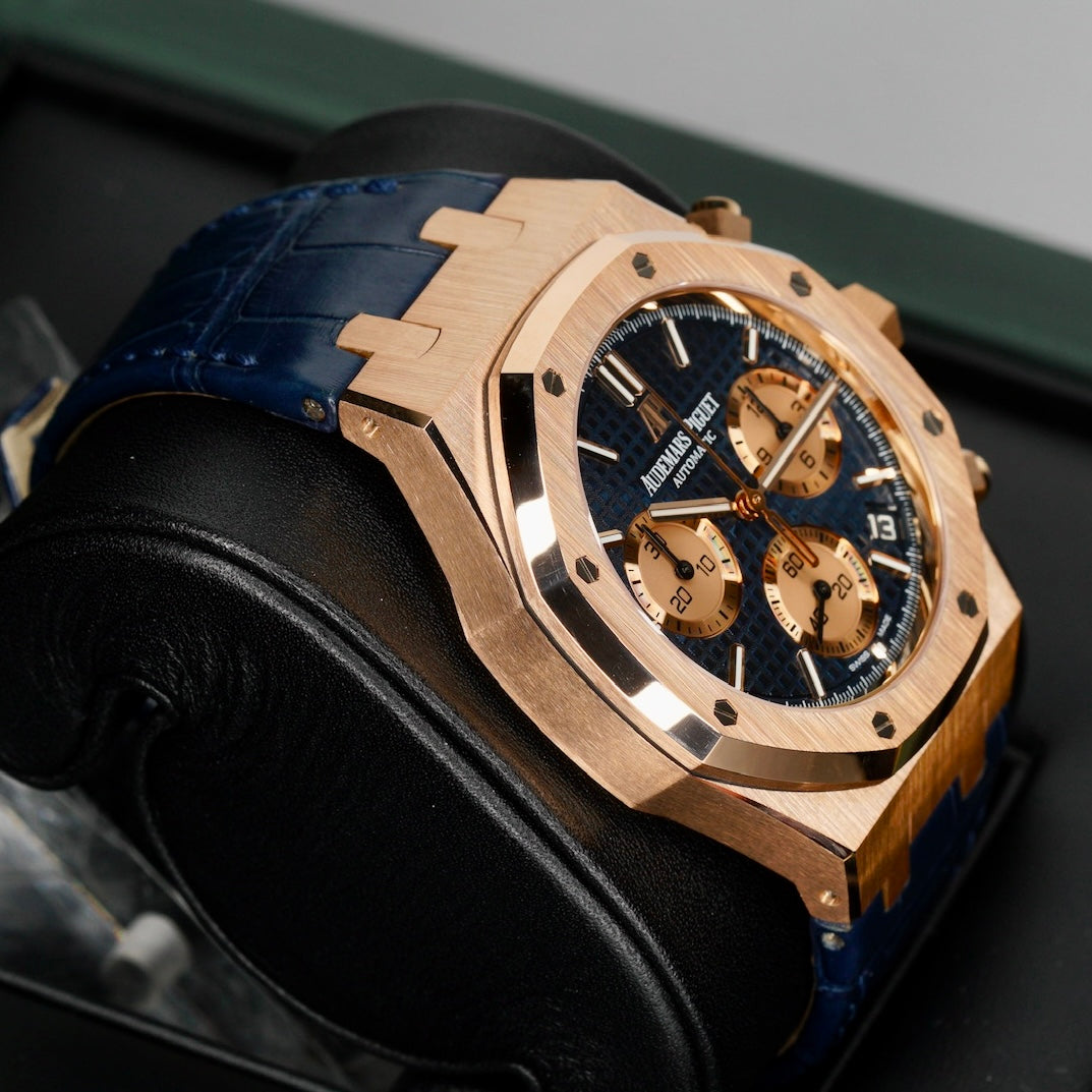 Audemars Piguet Royal Oak 26239OR.OO.D315CR.01 Blue Dial Rose Gold Blue Leather Strap Chronograph 41mm
