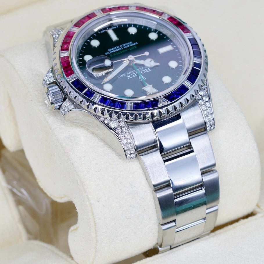 Rolex GMT-Master II 116710 “ALMOST SARU” Aftermarket Diamond Ruby & Sapphire Bezel Stainless Steel 40mm