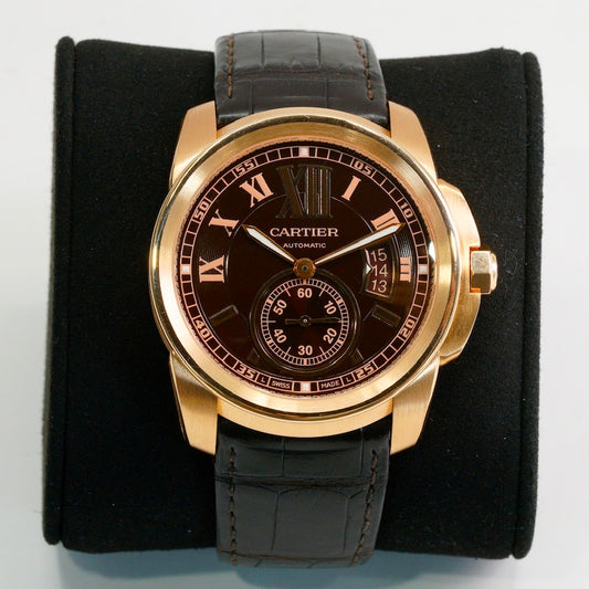 Cartier Calibre De Cartier 3300/W7100007 Rose Gold Brown Dial Leather Strap 42mm