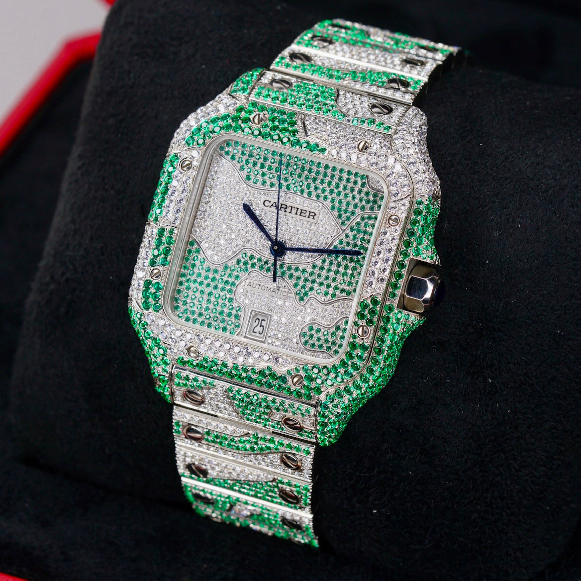 Cartier Santos NEW WSSA0018 “GREEN CAMO” AM Diamond Dial Stainless Steel AM Diamond Finishing