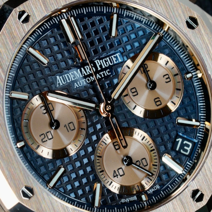 Audemars Piguet Royal Oak 26239OR.OO.D315CR.01 Blue Dial Rose Gold Blue Leather Strap Chronograph 41mm