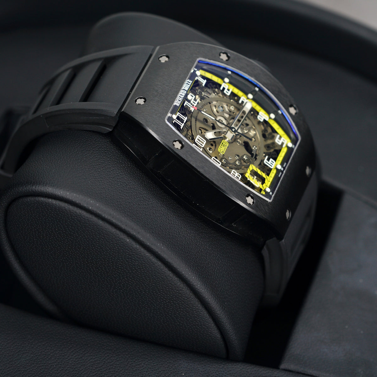 Richard Mille RM 010 “YELLOW FLASH” Skeleton Dial Yellow Accents Black Rubber Strap