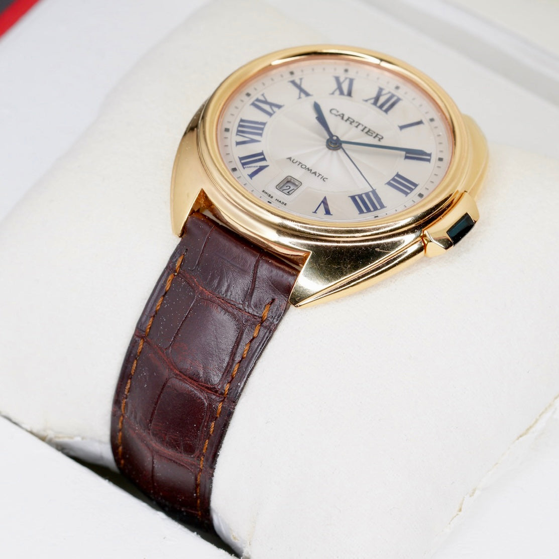 Cartier De Cartier Cle WGCL0004 White Dial Rose Gold Leather Strap