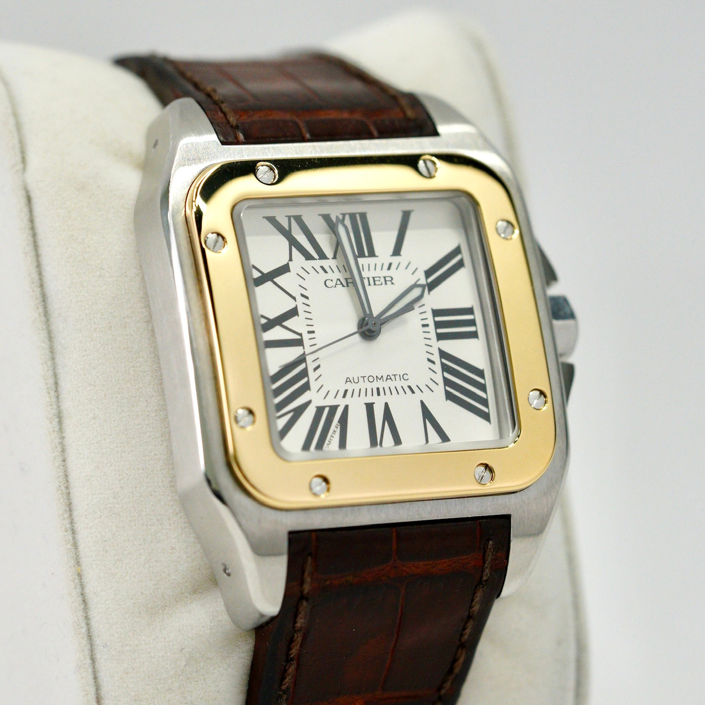 Cartier Santos 100 Xl 2656 Two-Tone Yellow Gold & Steel Leather Strap