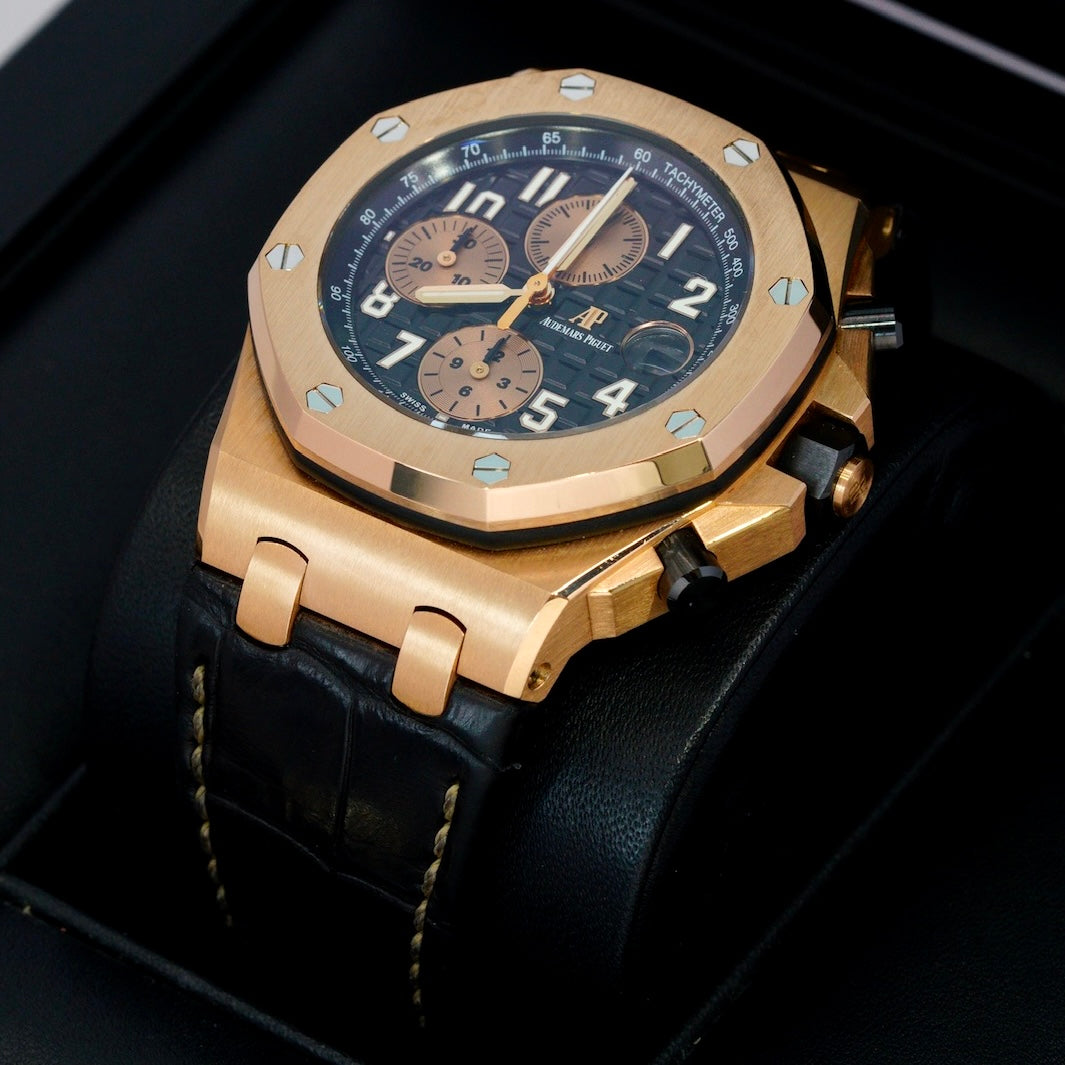 Audemars Piguet Royal Oak Offshore Chronograph 26470OR.OO.A002CR.02 “HALF BRICK” Black Dial Rose Gold Leather Strap 42mm