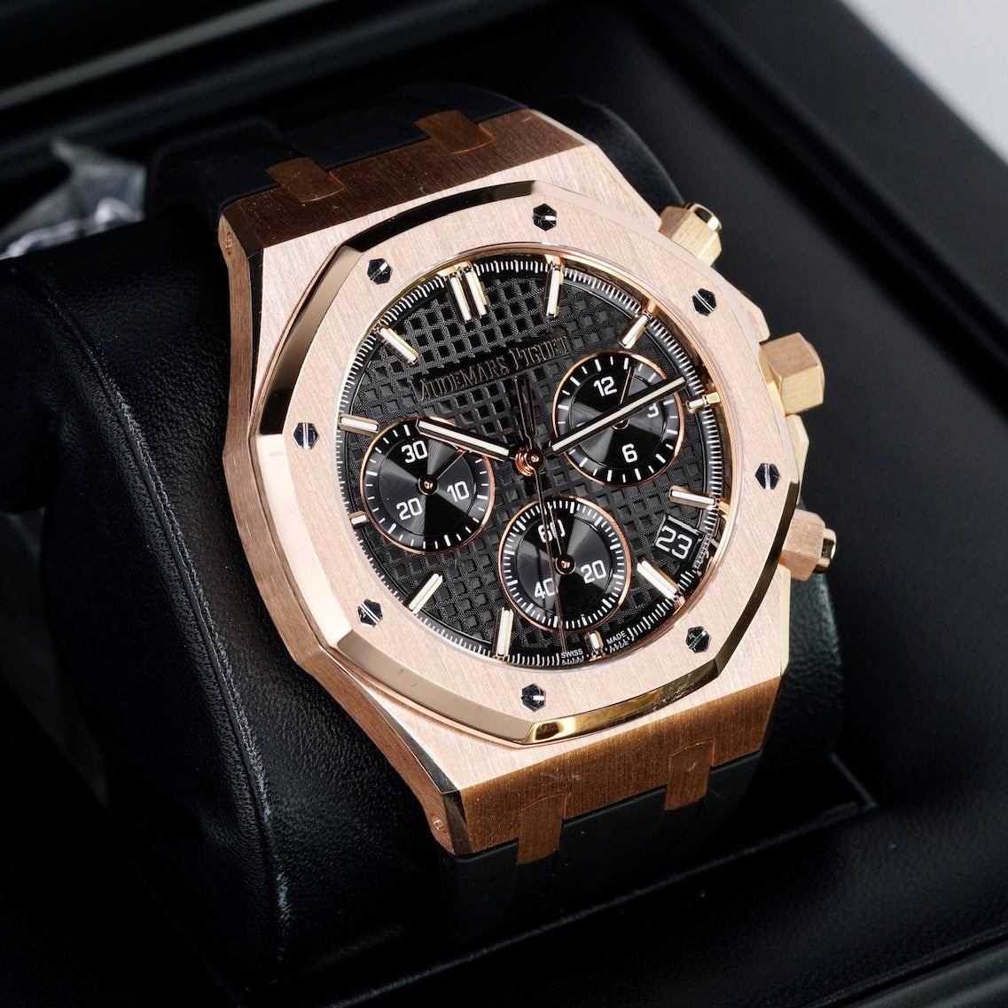 Audemars Piguet Royal Oak 26240OR.OO.D002CR.01 “50th ANNIVERSARY” Black Dial Black Rubber Rose Gold Chronograph Leather Strap 41mm 2022