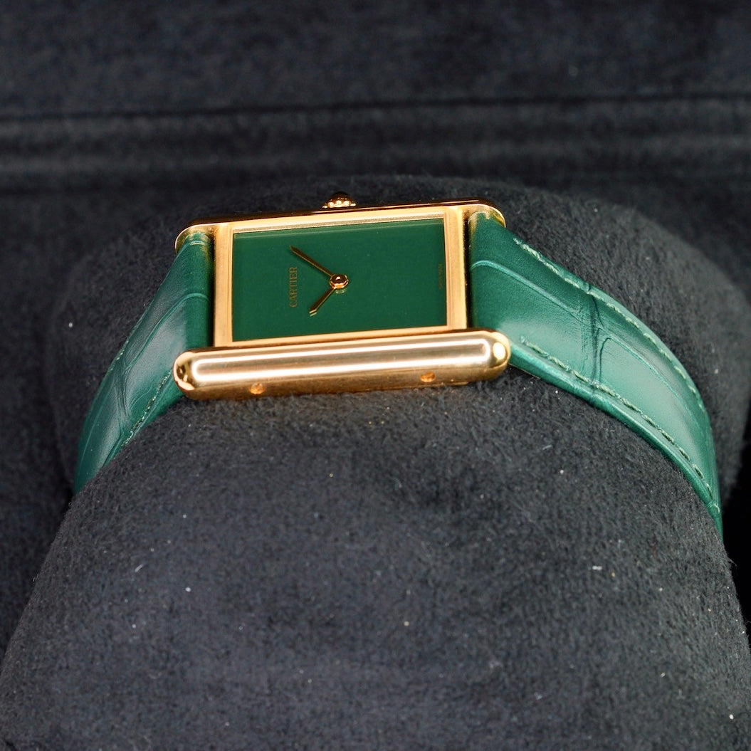 Cartier NEW 2025 Tank Louis Cartier Large WGTA0191 “GREEN” Green Dial Yellow Gold Leather Strap