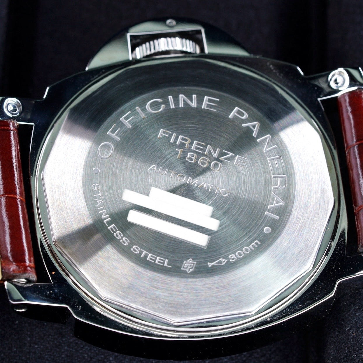 Panerai Luminor PAM 00090 Power Reserve Black Dial Stainless Steel Brown Leather Strap 44mm