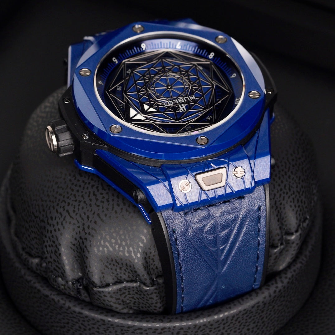 Hublot Big Bang Unico 415.EX.7179.VR.MXM19 “SANG BLEU” Geometric Dial Blue Ceramic Blue Strap 45mm