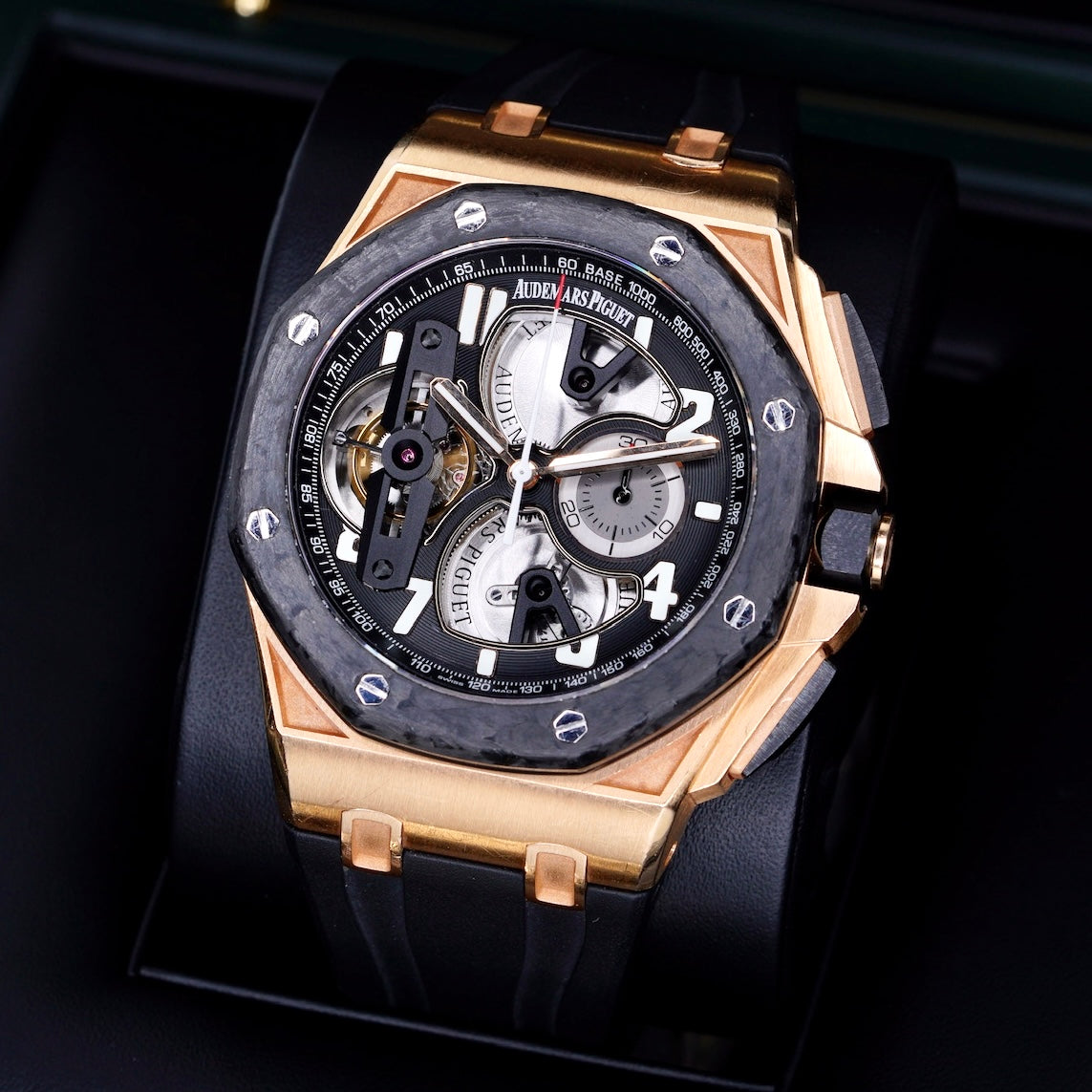 Audemars Piguet Royal Oak Offshore 26288OF.OO.D002CR.01 “TOURBILLON” Skeleton Dial Rose Gold Chronograph Carbon Case 44mm