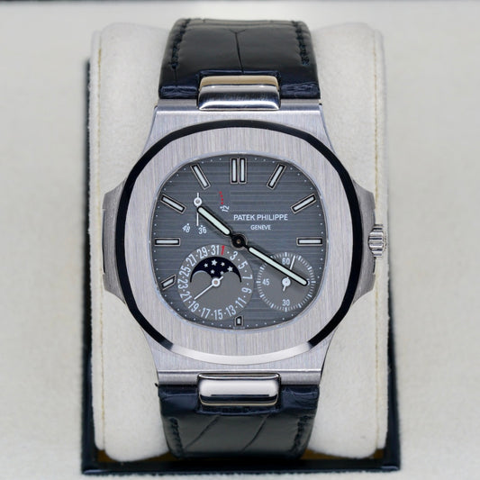 Patek Philippe Nautilus 5712G-001 White Gold Grey Dial Moonphase Leather Strap 2018