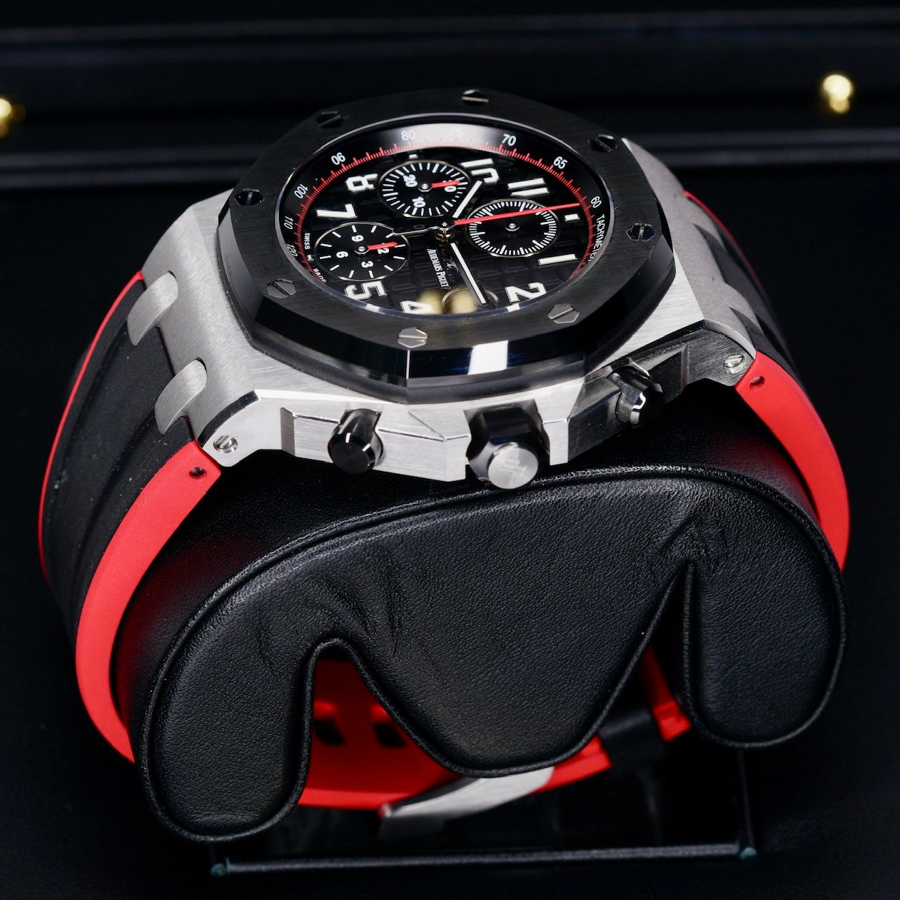 Audemars Piguet Royal Oak Offshore 26470SO.OO.A002CA.01 “VAMPIRE DARK KNIGHT” Black Dial Red Accents Ceramic Bezel Stainless Steel Chronograph 42mm