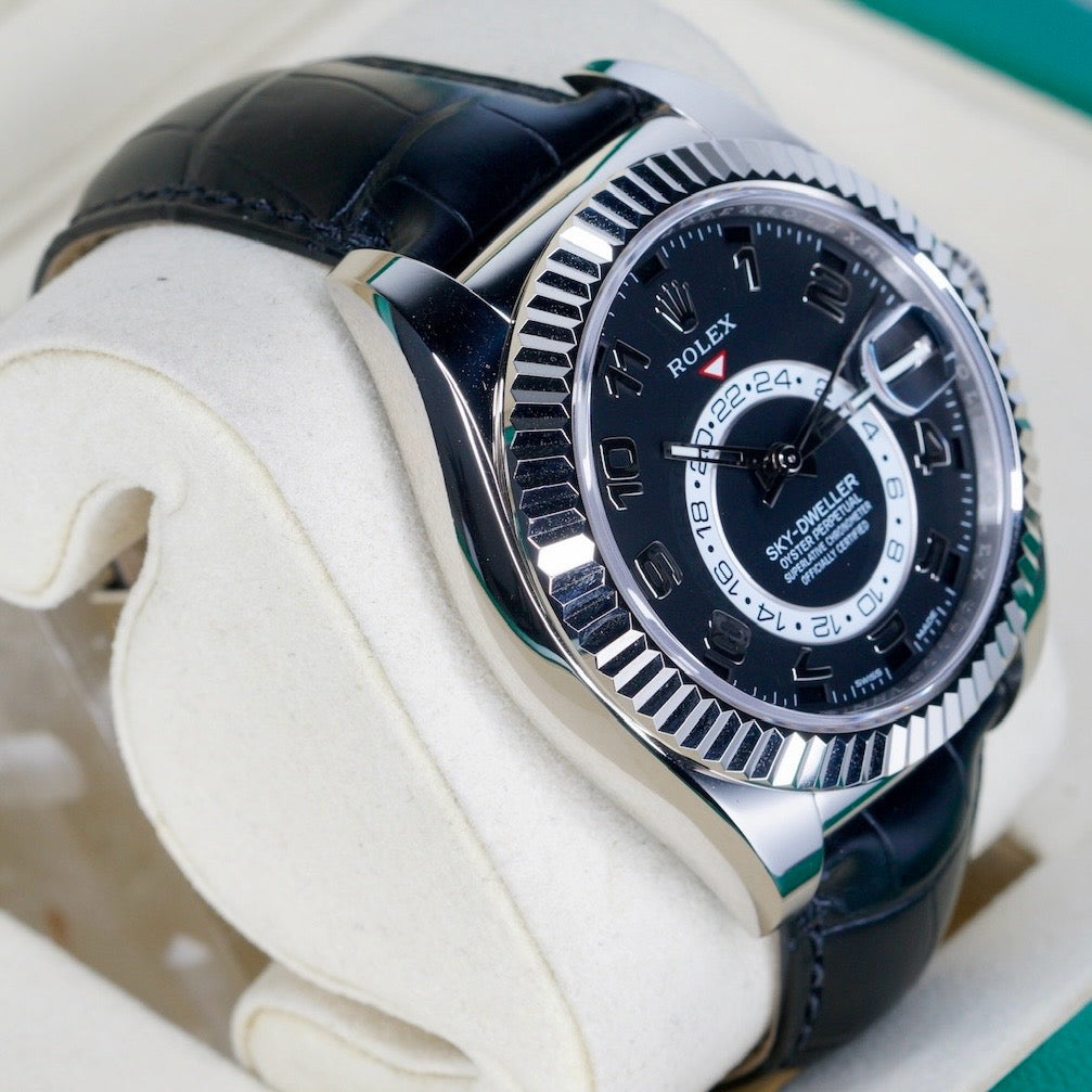 Rolex Sky-Dweller 326139 Black Arabic Dial White Gold Leather Strap 42mm