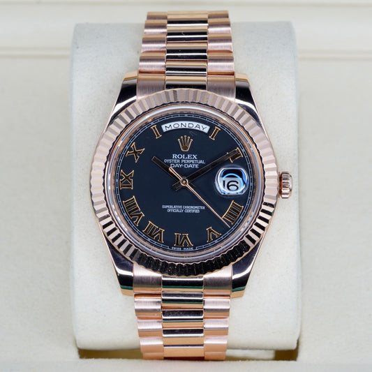 Rolex Day-Date II 218235 Black Roman Dial Rose Gold 41mm
