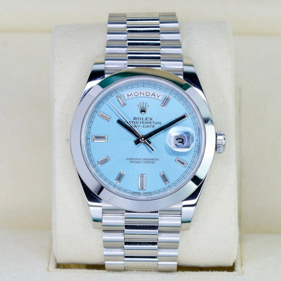 Rolex Day-Date 228206 “ICE BLUE” Ice Blue Baguette Dial Platinum 40mm 2018