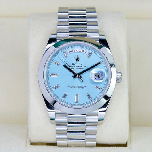 Rolex Day-Date 228206 “ICE BLUE” Ice Blue Baguette Dial Platinum 40mm 2018