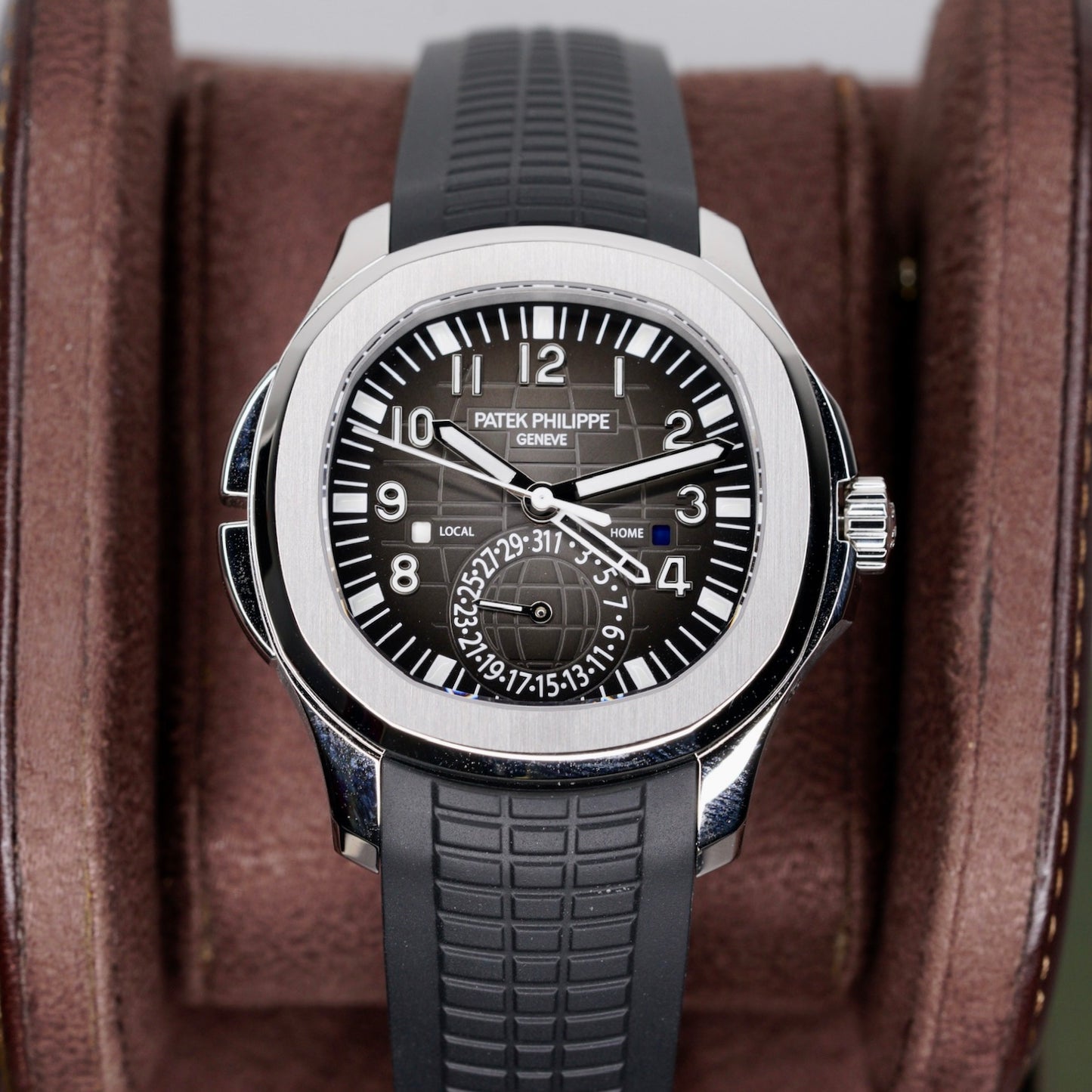 Patek Philippe Aquanaut Travel Time 5164A-001 “BLACK TRAVEL AQUA” Black Dial Stainless Steel Tropical Strap 2023
