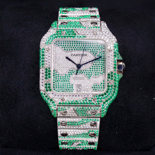 Cartier Santos NEW WSSA0018 “GREEN CAMO” AM Diamond Dial Stainless Steel AM Diamond Finishing